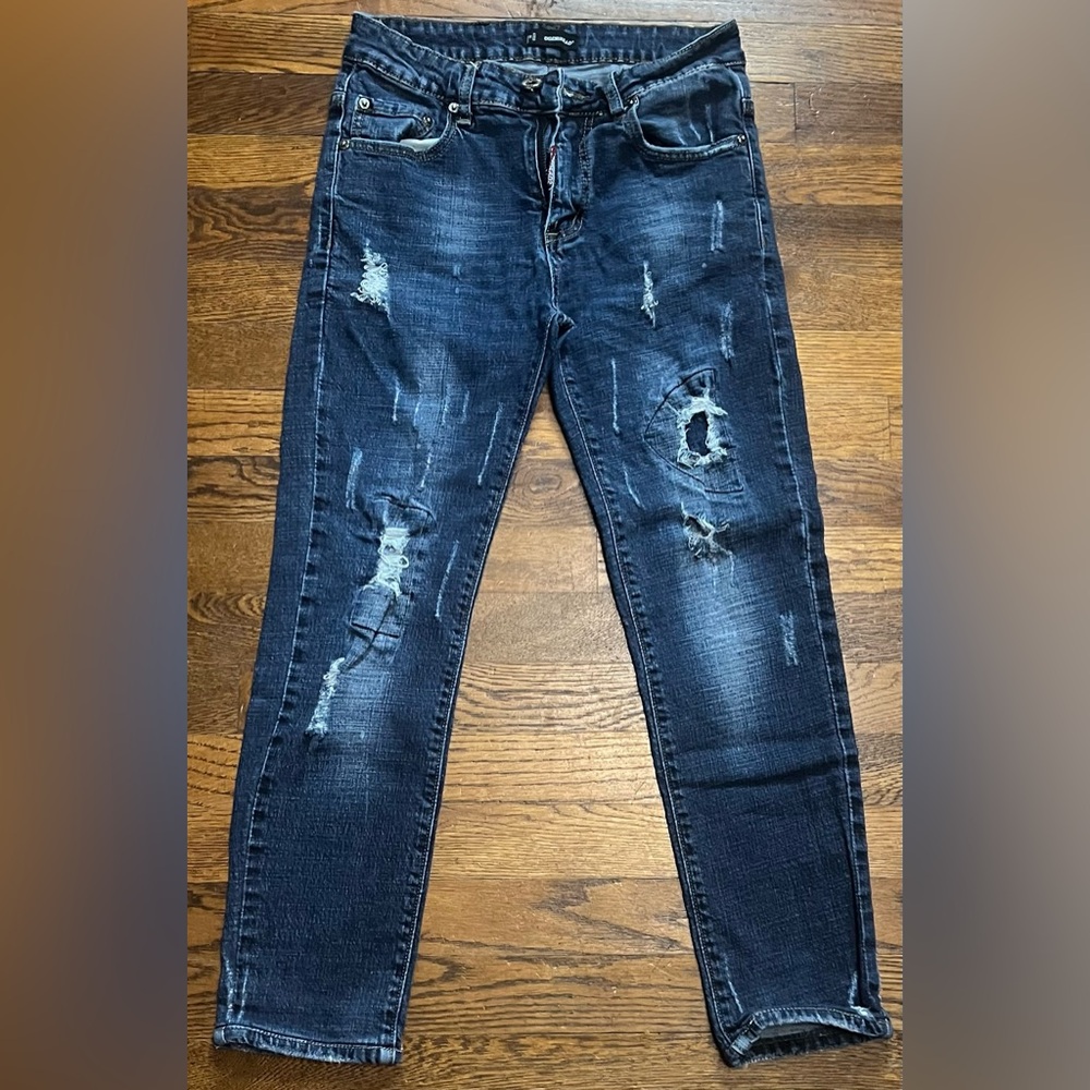 DSQUARED2 Men's Slim Distressed Dark Blue Denim Jeans